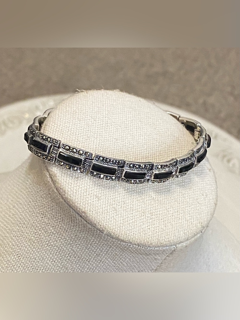 19g Vintage Sterling Silver Onxy Marcasite Bracelet 925